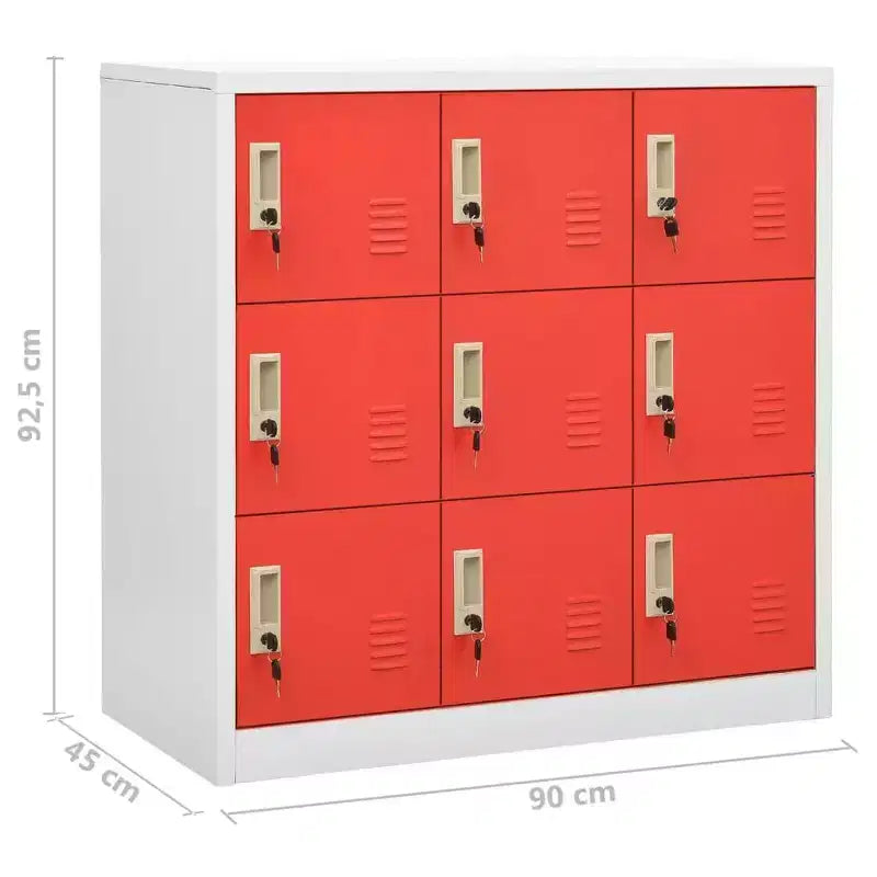 Armadietti metallici, set da 2 - Armadietti dal design moderno con 9 scomparti, ideali per scuola o ufficio - Grigio e rosso