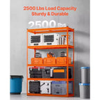 Scaffalature di stoccaggio, 1134 kg, 5 ripiani per garage per carichi pesanti, 45,7 P x 121,9 L x 182,9 H cm, in metallo regolabile, arancione