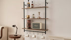 Scaffale Industriale a Tubi, 3 Ripiani 81x25cm, Mensole a Parete Flottanti in Legno Rustico con Staffe, Libreria da Esposizione, Organizzatore Portaoggetti, Nero