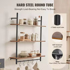 Scaffale Industriale a Tubi, 3 Ripiani 81x25cm, Mensole a Parete Flottanti in Legno Rustico con Staffe, Libreria da Esposizione, Organizzatore Portaoggetti, Nero