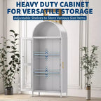 Armadio ad arco alto in metallo da 185 cm, armadietto in metallo con 2 ripiani regolabili e cassetti, dispensa da cucina moderna con anta in vetro, armadio versatile