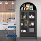 Armadio ad arco alto in metallo da 185 cm, armadietto in metallo con 2 ripiani regolabili e cassetti, dispensa da cucina moderna con anta in vetro, armadio versatile