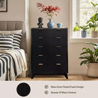 Comò a 5 Cassetti Scanalati, Comodino Moderno Alto 122 cm con Dispositivo Anti-Ribaltamento, Organizer in Legno per Camera da Letto, Soggiorno, Ingresso