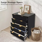 Comò a 5 Cassetti Scanalati, Comodino Moderno Alto 122 cm con Dispositivo Anti-Ribaltamento, Organizer in Legno per Camera da Letto, Soggiorno, Ingresso