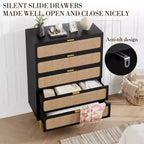 Cassettiera a 5 cassetti in rattan per camera da letto, Comò con cassetti profondi, Cassettiera doppia grande per armadio con piano largo, Cassettiera alta in legno