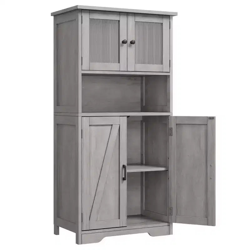 Tall Bathroom Cabinet with 4 Doors and Adjustable Shelves, 50 Freestanding Bathroom Storage Cabinet Farmhouse Cupboard for Kitchen, Living Room