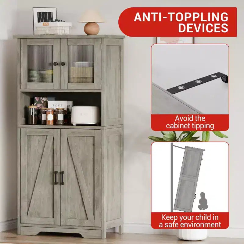 Armadietto Alto da Bagno con 4 Ante e Ripiani Regolabili, Mobiletto da Bagno Indipendente da 50 cm, Credenza in Stile Rustico per Cucina, Soggiorno