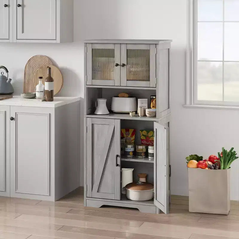 Armadietto Alto da Bagno con 4 Ante e Ripiani Regolabili, Mobiletto da Bagno Indipendente da 50 cm, Credenza in Stile Rustico per Cucina, Soggiorno