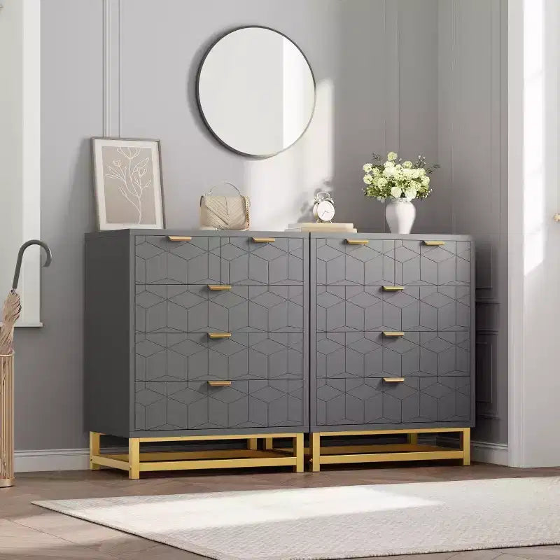 Cassettiera a 5 cassetti per camera da letto, Comò con base in metallo, Cassettiera moderna organizer per soggiorno, corridoio, armadio