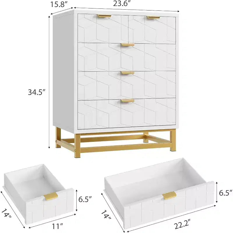 Cassettiera a 5 cassetti per camera da letto, Comò con base in metallo, Cassettiera moderna organizer per soggiorno, corridoio, armadio