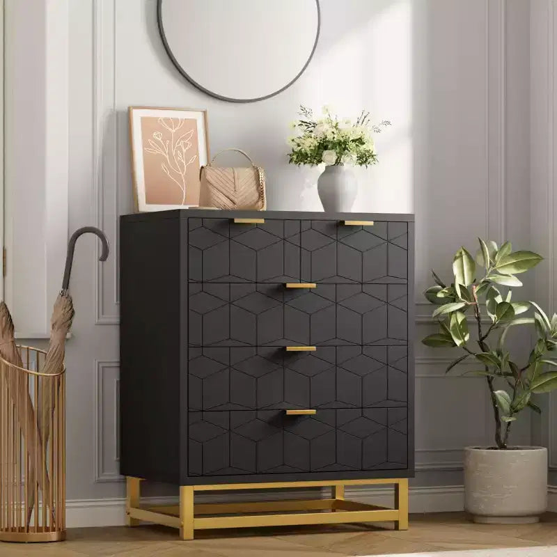 Cassettiera a 5 cassetti per camera da letto, Comò con base in metallo, Cassettiera moderna organizer per soggiorno, corridoio, armadio