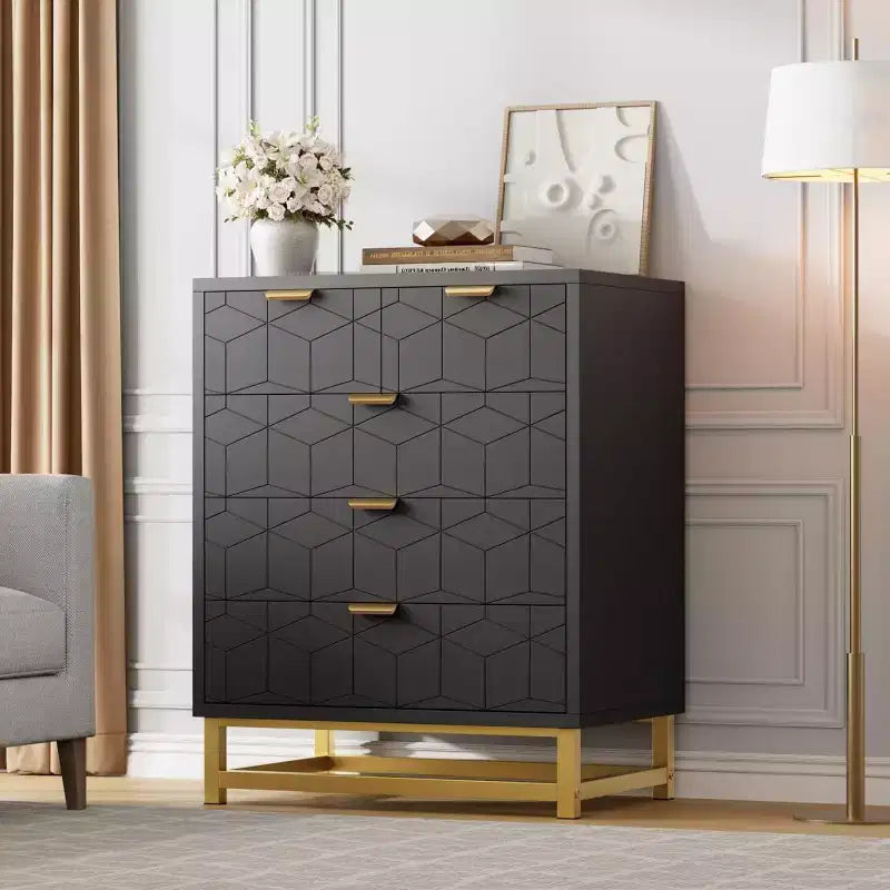 5 Drawer Dresser for Bedroom, Chest of Drawers with Metal Base, Modern Dresser Chest Cabinet Organizer for Living Room, Hallway, Closet