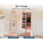 Armadio Portagioie per Bambini con Specchio a Figura Intera, Organizzatore Portagioie Autoportante con 46 Vani e Cassetti, Mobile Toilette Trucco per Bambini