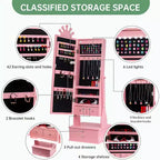 Armadio Portagioie per Bambini con Specchio a Figura Intera, Organizzatore Portagioie Autoportante con 46 Vani e Cassetti, Mobile Toilette Trucco per Bambini
