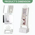 Armadio Portagioie per Bambini con Specchio a Figura Intera, Organizzatore Portagioie Autoportante con 46 Vani e Cassetti, Mobile Toilette Trucco per Bambini