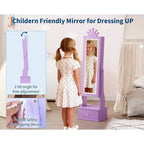 Armadio Portagioie per Bambini con Specchio a Figura Intera, Organizzatore Portagioie Autoportante con 46 Vani e Cassetti, Mobile Toilette Trucco per Bambini
