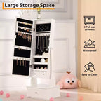 Armadio Portagioie per Bambini con Specchio a Figura Intera, Organizzatore Portagioie Autoportante con 46 Vani e Cassetti, Mobile Toilette Trucco per Bambini
