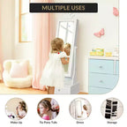 Armadio Portagioie per Bambini con Specchio a Figura Intera, Organizzatore Portagioie Autoportante con 46 Vani e Cassetti, Mobile Toilette Trucco per Bambini