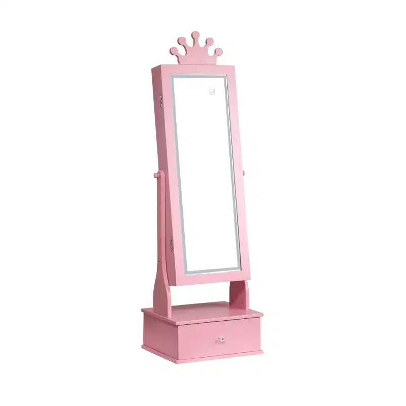 Armadio Portagioie per Bambini con Specchio a Figura Intera, Organizzatore Portagioie Autoportante con 46 Vani e Cassetti, Mobile Toilette Trucco per Bambini