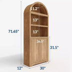 Mobile dispensa alto in legno con piano ad arco, libreria a 5 ripiani con ante, credenza regolabile per soggiorno e cucina