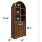 Mobile dispensa alto in legno con piano ad arco, libreria a 5 ripiani con ante, credenza regolabile per soggiorno e cucina
