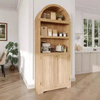 Mobile dispensa alto in legno con piano ad arco, libreria a 5 ripiani con ante, credenza regolabile per soggiorno e cucina