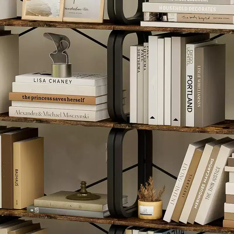 Libreria alta da terra, libreria aperta a 5 ripiani con display vintage, organizer industriale per libreria alta per soggiorno, camera da letto, ufficio domestico