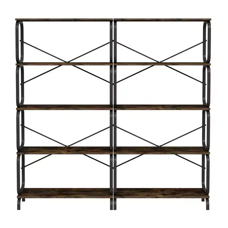 Libreria alta da terra, libreria aperta a 5 ripiani con display vintage, organizer industriale per libreria alta per soggiorno, camera da letto, ufficio domestico