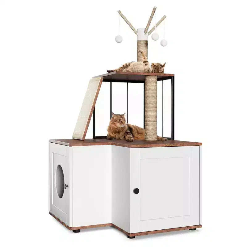 Albero tiragraffi 2 in 1 e mobile copri-lettiera con superfici anti-odore, torre a più livelli