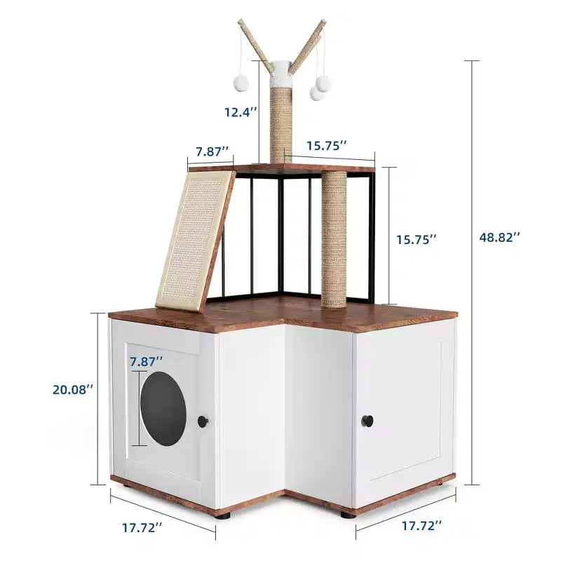Albero tiragraffi 2 in 1 e mobile copri-lettiera con superfici anti-odore, torre a più livelli