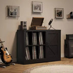 Mobile porta giradischi moderno, Mobiletto porta giradischi stile rustico con anta scorrevole a granaio, Consolle in legno porta vinili per soggiorno, Nero