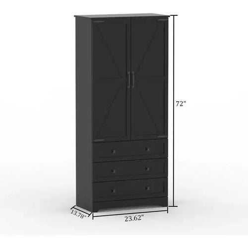Dispensa da Cucina a Colonna in Legno Stile Rustico da 72" con Ripiani Regolabili, 2 Ante Scorrevoli e 3 Cassetti, Soluzione di Archiviazione Versatile