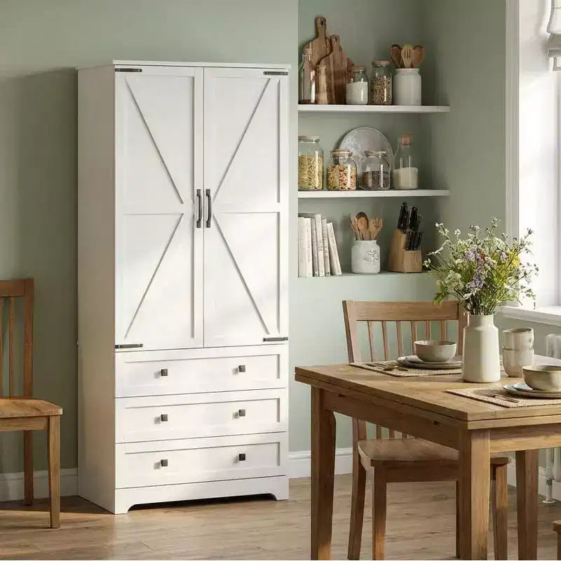 Dispensa da Cucina a Colonna in Legno Stile Rustico da 72" con Ripiani Regolabili, 2 Ante Scorrevoli e 3 Cassetti, Soluzione di Archiviazione Versatile