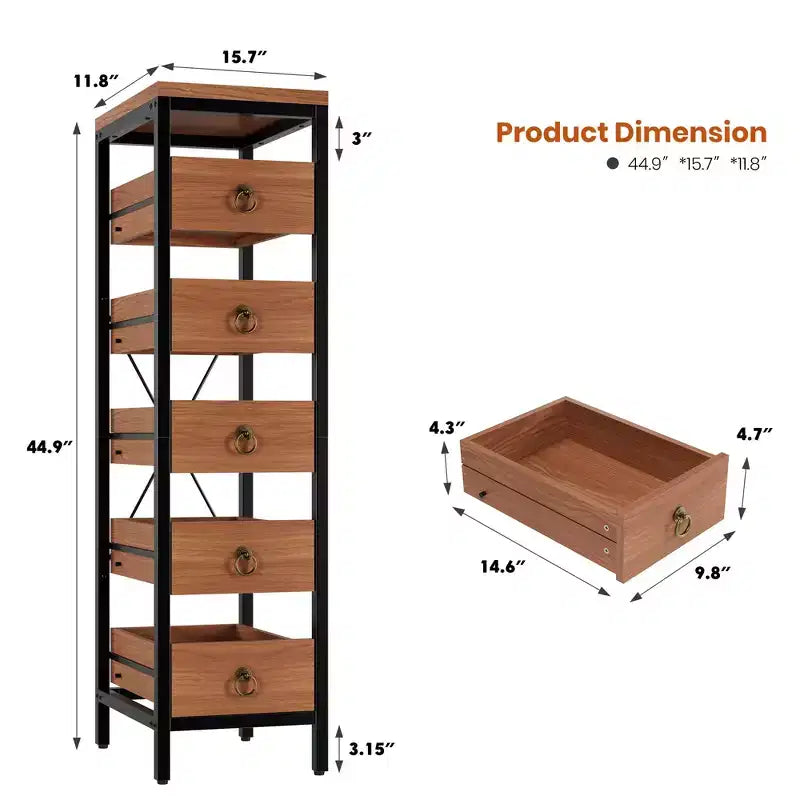 Cassettiera contenitore decorativa, Comò piccolo con struttura in metallo e cassetti in legno massello, Cassettiera multifunzionale per cucina, camera da letto, soggiorno