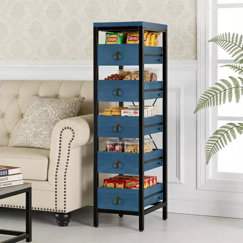 Cassettiera contenitore decorativa, Comò piccolo con struttura in metallo e cassetti in legno massello, Cassettiera multifunzionale per cucina, camera da letto, soggiorno