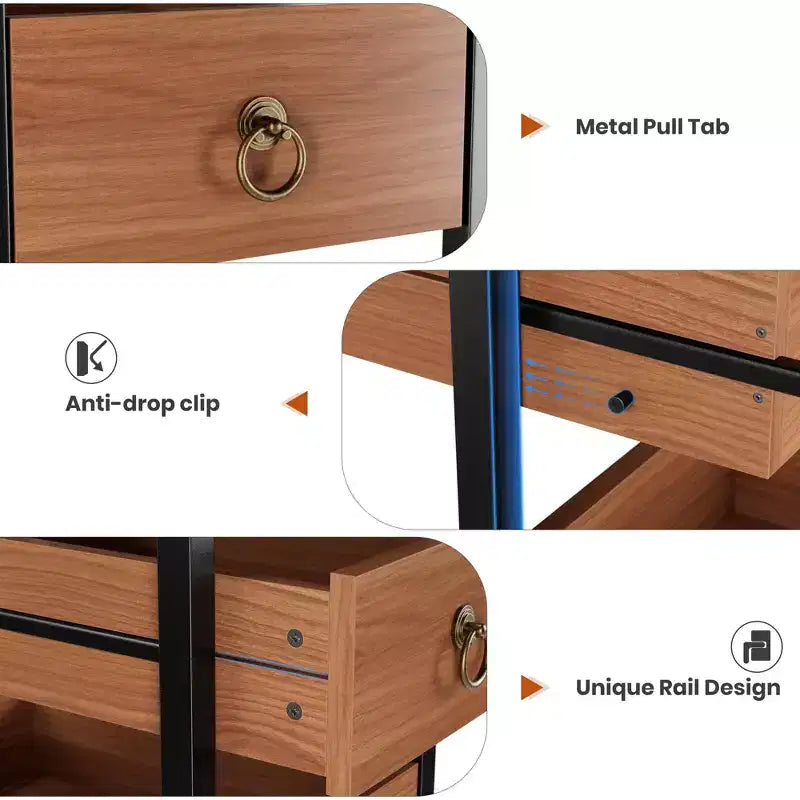 Cassettiera contenitore decorativa, Comò piccolo con struttura in metallo e cassetti in legno massello, Cassettiera multifunzionale per cucina, camera da letto, soggiorno