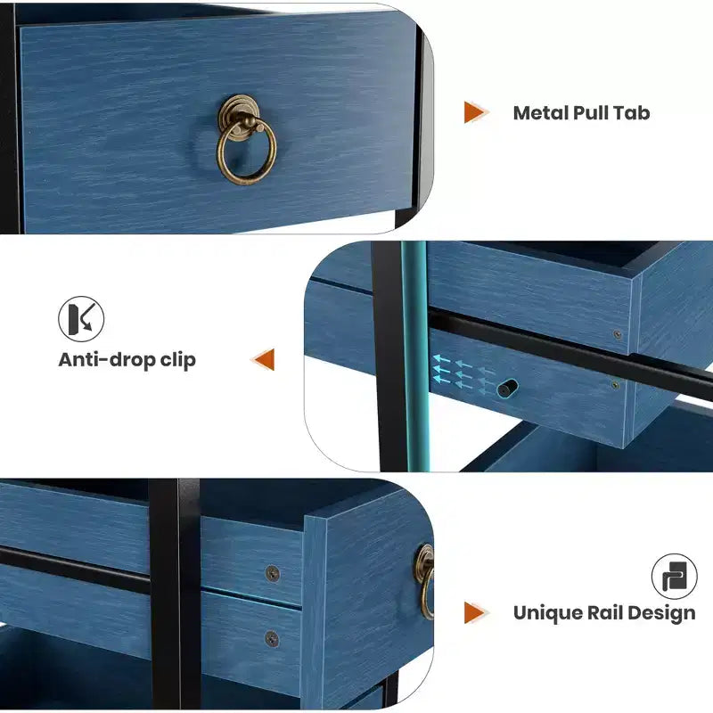 Cassettiera contenitore decorativa, Comò piccolo con struttura in metallo e cassetti in legno massello, Cassettiera multifunzionale per cucina, camera da letto, soggiorno