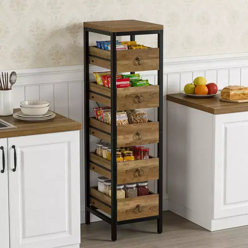 Cassettiera contenitore decorativa, Comò piccolo con struttura in metallo e cassetti in legno massello, Cassettiera multifunzionale per cucina, camera da letto, soggiorno