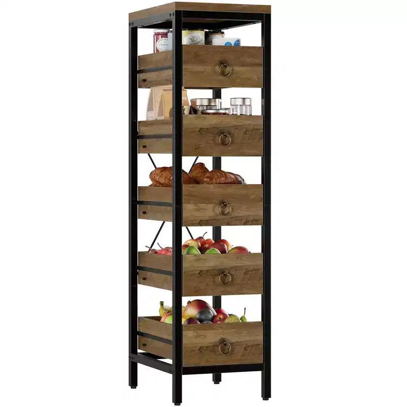Cassettiera contenitore decorativa, Comò piccolo con struttura in metallo e cassetti in legno massello, Cassettiera multifunzionale per cucina, camera da letto, soggiorno