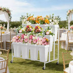 Espositore per Fiori, Carrello Porta Fiori a 3 Livelli con 12 Secchi Rotondi e Ruote, Espositore Mobile per Fiori per Giardino, Matrimoni, Negozi di Fiori