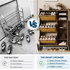 Scarpiera a 3 Ante a Ribalta con 5 Ripiani, Scarpiera Indipendente in Rattan Naturale per Ingresso, Corridoio e Guardaroba
