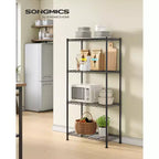 Scaffale portaoggetti, Scaffalatura in metallo a rete, Ripiani regolabili, 4 livelli, 30 x 60 x 121 cm, Nero Inchiostro