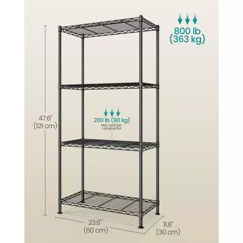 Scaffale portaoggetti, Scaffalatura in metallo a rete, Ripiani regolabili, 4 livelli, 30 x 60 x 121 cm, Nero Inchiostro
