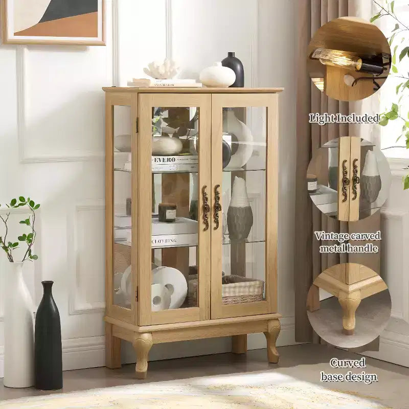 Dispensa da Cucina in Legno Massello con 4 Ripiani Regolabili e Ante Chiuse