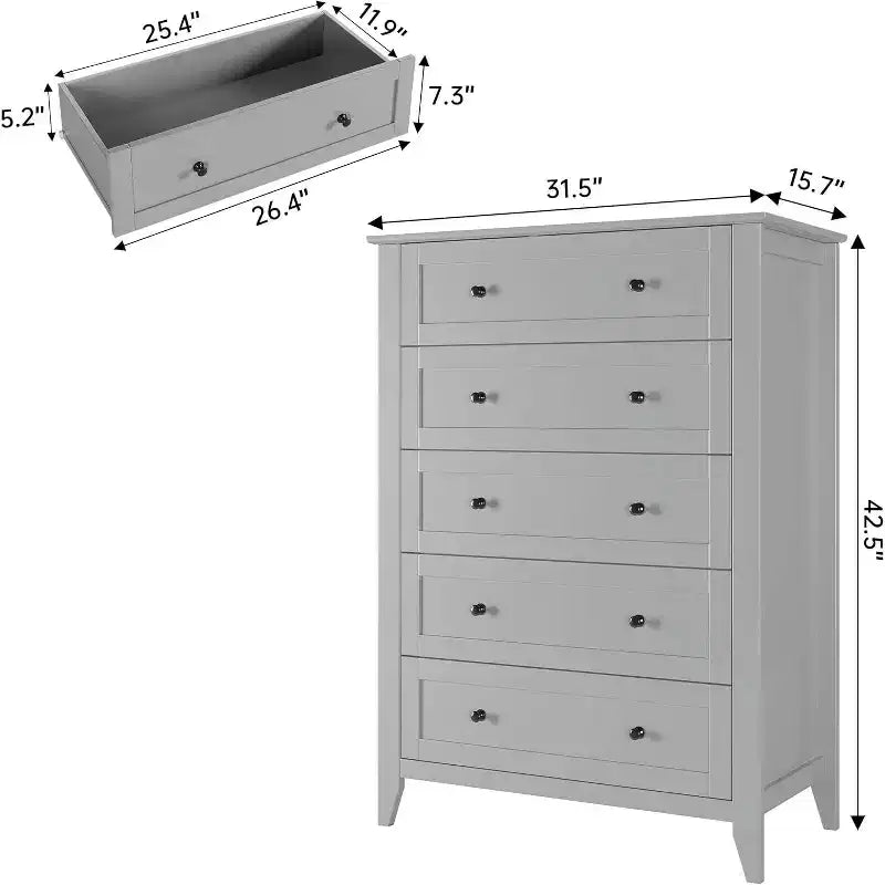 Cassettiera a 5 cassetti con cassetti profondi, Comò moderno in legno, per ingresso, soggiorno