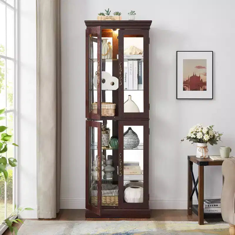 MAYEERTY Kitchen Tall Cabinet Solid Wood 5 Adjustable Shelves Enclosed Doors