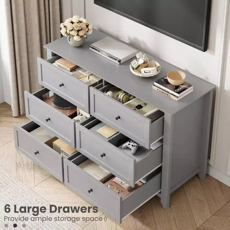Cassettiera a 6 cassetti con cassetti profondi, Comò moderno in legno, per ingresso, soggiorno
