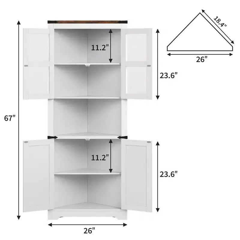 Armadietto angolare alto 69 pollici con ante, mobile angolare a 6 ripiani, scaffale salvaspazio da terra per bagno, soggiorno, cucina e corridoio