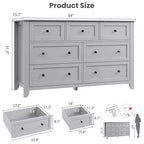 Comò moderno in legno a 7 cassetti, cassettiera grande larga 54 pollici con cassetti profondi e pomelli in metallo per camera da letto, ingresso e corridoio