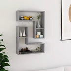 Set di 2 mensole da parete in legno ingegnerizzato grigio cemento